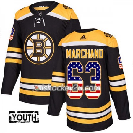 Børn NHL Boston Bruins Trøje Brad Marchand 63 Adidas 2017-2018 Sort USA Flag Fashion Authentic